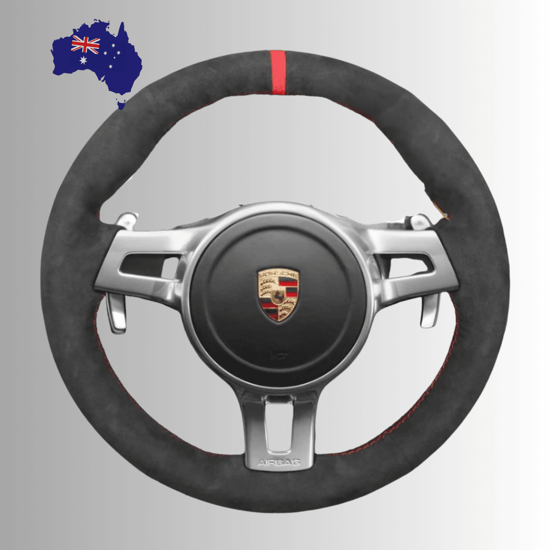 Steering Wheel Cover wrap for Porsche 911 (991) 2009-2016 / Boxster (981) 2009-2016 / Cayman (981) 2009-2016 / Cayenne 2011-2014 / Panamera 2013-2016