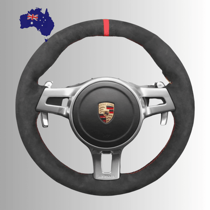 Steering Wheel Cover wrap for Porsche 911 (991) 2009-2016 / Boxster (981) 2009-2016 / Cayman (981) 2009-2016 / Cayenne 2011-2014 / Panamera 2013-2016