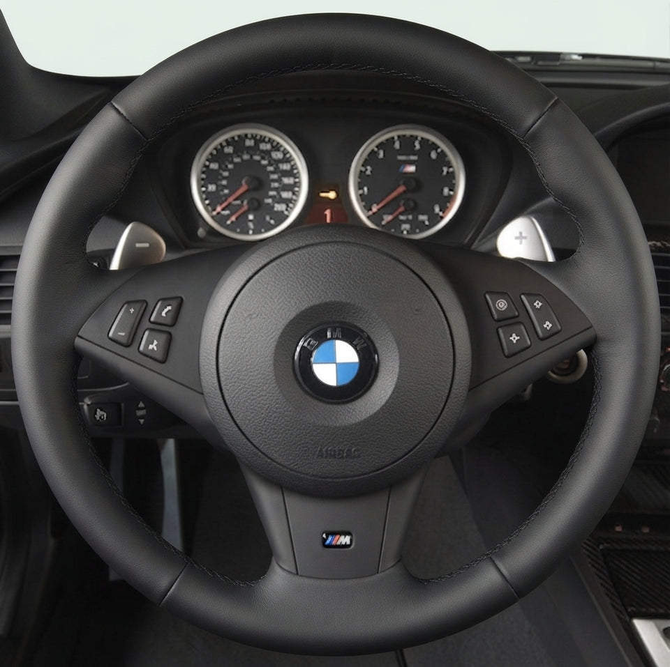 Leather Steering Wheel Cover Wrap for BMW E60 E61 E63 E64 530d M sport 2005-2010
