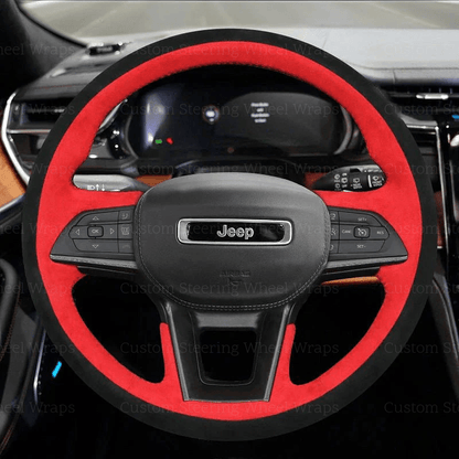Steering-wheel-wrap-cover-alcantara-mesh-custom-perfect-fit-black-leather-red
